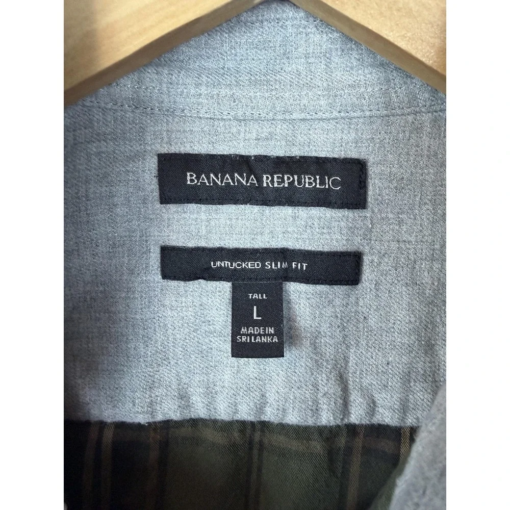Banana Republic Shirt Mens LT Gray Chambray Long Sleeve Flannel Lined Slim Fit